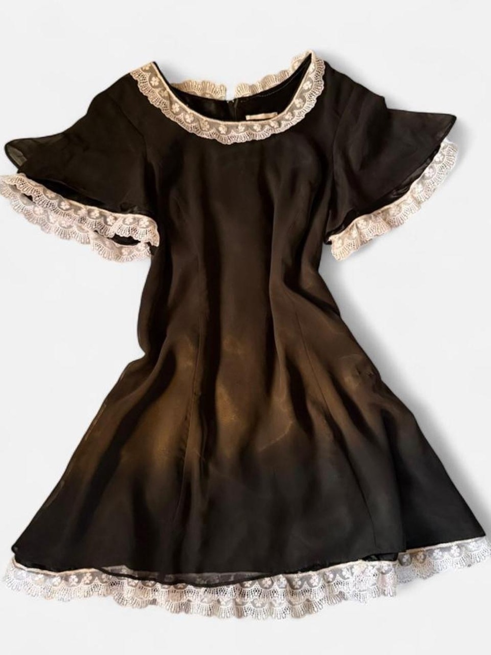 Black Lace Trim Short Sleeve Dress 6 - Picture 3 of 5